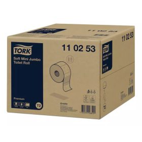 Tork toalettpapír T2 mini Jumbo Premium soft, 2r., fehér, 170m/tek, 12tek/# - 110253
