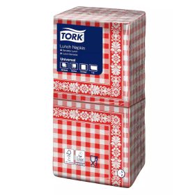 Tork szalvéta Lunch Universal PIROS CHECK 1r., 1/4 hajtás, 33X32cm, 500db/csg, 10csg/# - 11099