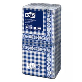 Tork szalvéta Lunch Universal KÉK CHECK 1r., 1/4 hajtás, 33X32cm, 500db/csg, 10csg/# - 11105