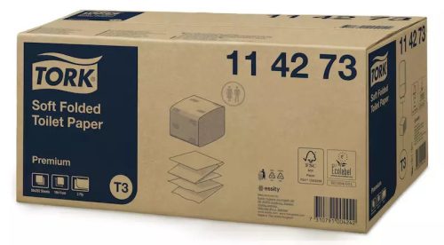 Tork toalettpapír T3, hajtogatott Premium soft, 2r., fehér, 252lap/csg, 30csg/# - 114273