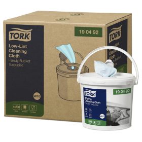 Tork tekercses tisztítókendő W10 szöszszegény Premium, türkiz, 60m/tek, hordozható vödörrel, 4t