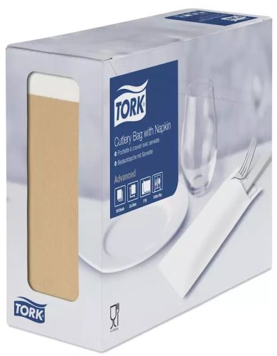 Tork evőeszköztartó Advanced 2r., 39X23cm, NATÚR+fehér színű szalvéta, 100lap/csg, 5csg/# - 474