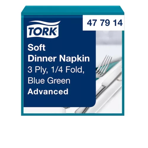 Tork szalvéta Soft Dinner 3r., 39X39, KÉKESZÖLD, 100db/csg, 12csg/karton
