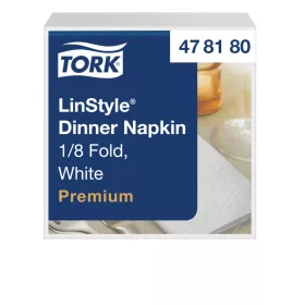   Tork LinStyle® Dinner szalvéta, FEHÉR, 39X39cm, 1/8 hajt., iparilag komposztálható 50lap/csg (14csg/karton)