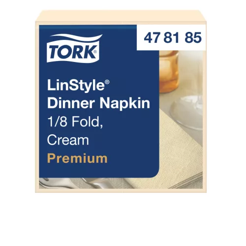 Tork LinStyle® Dinner szalvéta, KRÉM, 39x39cm, 1/8 hajt., iparilag komposztálható, 50lap/csg (14csg/karton)