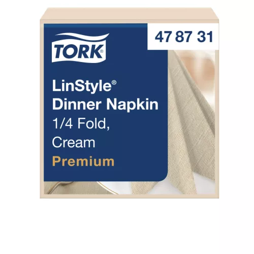 Tork LinStyle® Dinner szalvéta, KRÉM, 39x39cm, 1/4 hajt., iparilag komposztálható, 50lap/csg (14csg/karton)