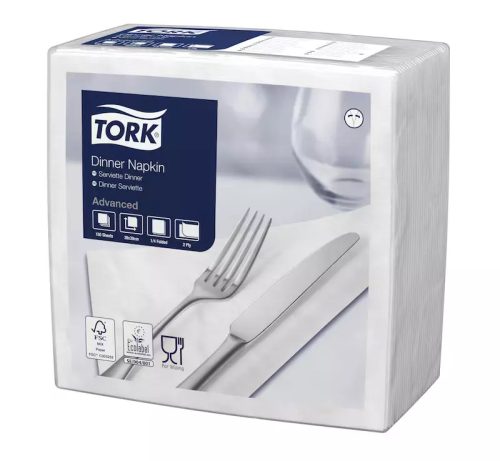 Tork szalvéta Dinner Advanced 39X39, FEHÉR, 150 lap/csg, 12csg/# - 478746