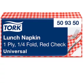   Tork szalvéta Lunch Universal PIROS KOCKÁS 1r., 1/4 hajtás, 33X32cm, 400db/csg, 8csg/karton