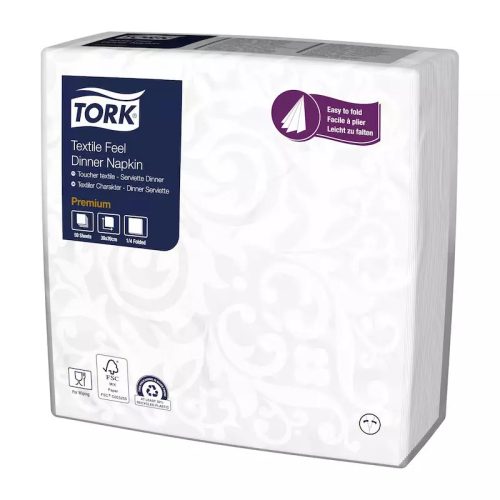 Tork szalvéta textilhatású Elegance, 40/1 fehér, ARABESQUE, 50 lap/csg, 10csg/# - 509413
