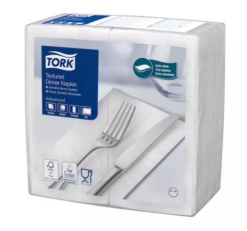 Tork szalvéta textilhatású Dinner, 39,5X39,5cm, FEHÉR, 1/8 hajtás, 50 lap/csg, 20csg/# - 509420