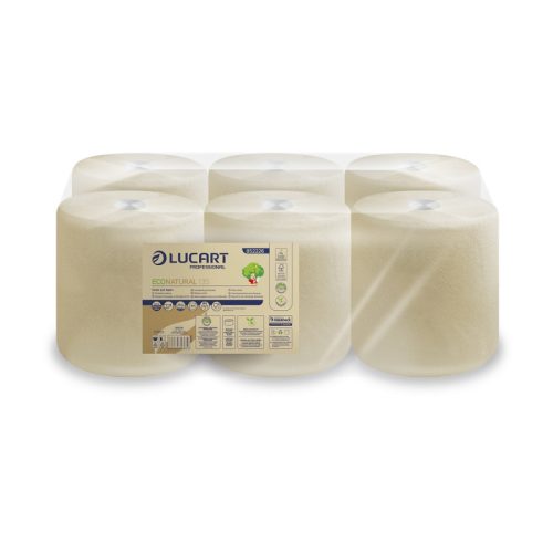 Lucart ECO Natural tekercses kéztörlő 2 rétegű, 450lap, 135m, 6tekercs/zsugor, 44zsugor/raklap