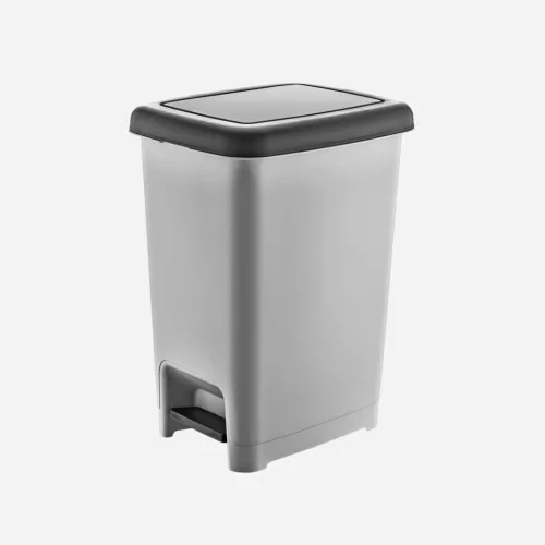 Dunya Plastik Slim pedálos szemetes, 40L, Szürke/fekete