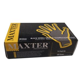Gumikesztyű Maxter nitril PÚDER NÉLKÜLI, FEKETE ERŐSÍTETT 5,5g "XL" 100db/doboz, 10doboz/# - 95