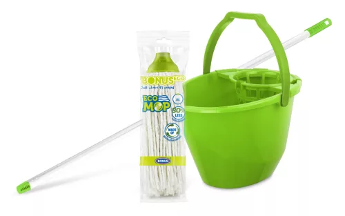 Bonus Felmosó szett-vödör ZÖLD 11L  csavaró kosár, felmosó nyél 120cm CottonMop 190gr
