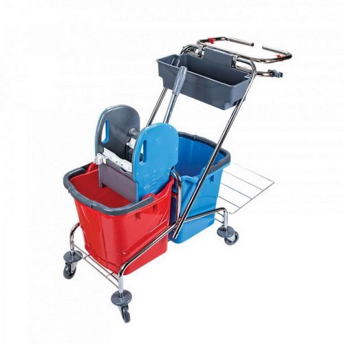 Takarítókocsi Uctem Plas, krómvázas, zsáktartóval 2X18L vödör