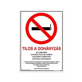   Öntapadós matrica 21x30cm A4 többnyelvű, tilos a dohányzás