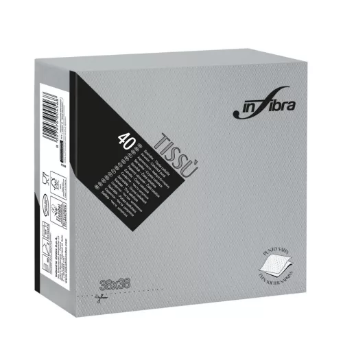 Infibra Szalvéta 38x38cm Szürke 2 réteg 40 lap/csomag