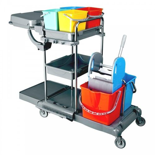 Takarítókocsi kombi műanyag + krómvázas 2X18L + 4X5L vödör - KA407FK