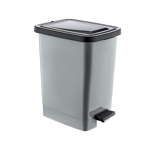 Műanyag pedálos szemetes, ezüst/szürke 15L