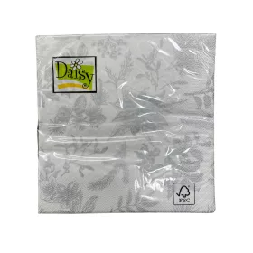   Daisy karácsonyi szalvéta 3 rétegű, 33X33cm, 1/4 hajtás, 20db/csg (24csg/karton) Fehér, ezüst mintázattal