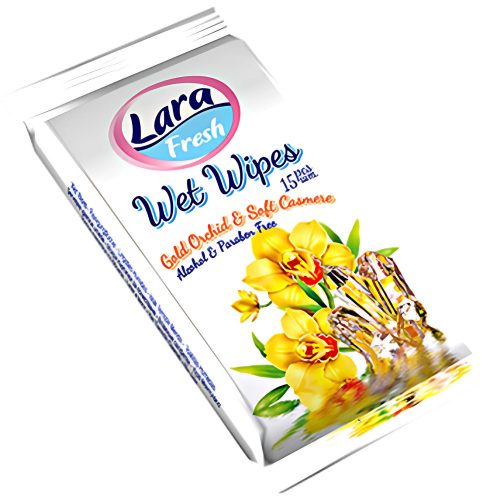 Lara Nedves Törlőkendő, Alkoholmentes Orchidea és Kasmír illatú (15db/csomag)
