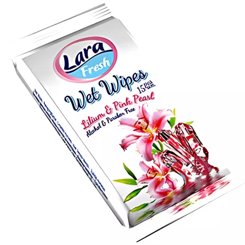 Lara Nedves Törlőkendő, Alkoholmentes Lilom illatú (15db/csomag)