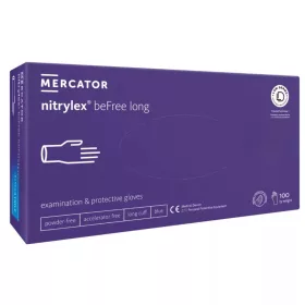   MERCATOR gumikesztyű Nitrylex Befree Long vegyi folyamatgyorsítóktól mentes nitril púdermentes hosszított mandzsettával lila vizsgálókesztyű "M" (100db/doboz, 10doboz/karton)