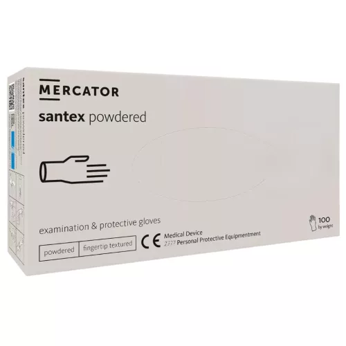 MERCATOR gumikesztyű Santex powdered latex púderes vizsgálókesztyű "XS" (100db/doboz, 10doboz/karton)