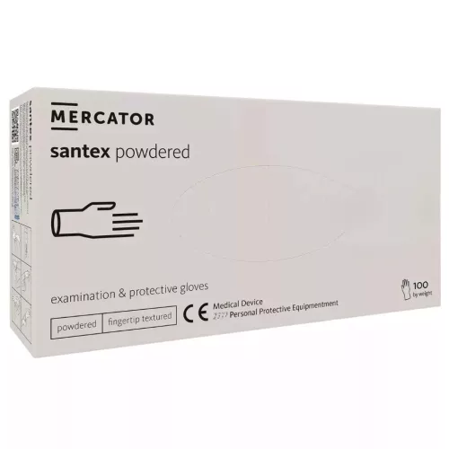 MERCATOR gumikesztyű Santex powdered latex púderes vizsgálókesztyű "XL" (100db/doboz, 10doboz/karton)