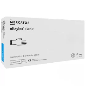  MERCATOR gumikesztyű Nitrylex white nitril púdermentes fehér vizsgálókesztyű "XS" (100db/doboz, 10doboz/karton)