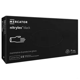   MERCATOR gumikesztyű Nitrylex black nitril púdermentes fekete vizsgálókesztyű "XS" (100db/doboz, 10doboz/karton)