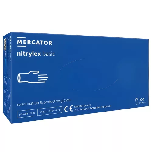 MERCATOR gumikesztyű NITRYLEX BASIC A100 BLUE - nitril púdermentes kék vizsgálókesztyű "M" (100db/doboz, 10doboz/karton)