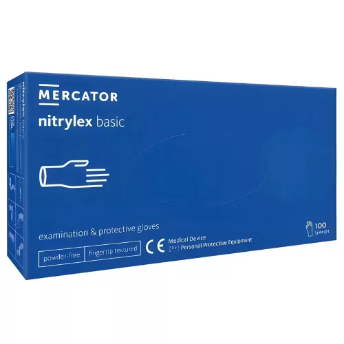 MERCATOR gumikesztyű NITRYLEX BASIC A100 BLUE - nitril púdermentes kék vizsgálókesztyű "L" (100db/doboz, 10doboz/karton)