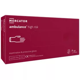   MERCATOR gumikesztyű AMBULANCE HIGH RISK latex púdermentes kék, vastag vizsgálókesztyű "L" (50db/doboz, 10doboz/karton)