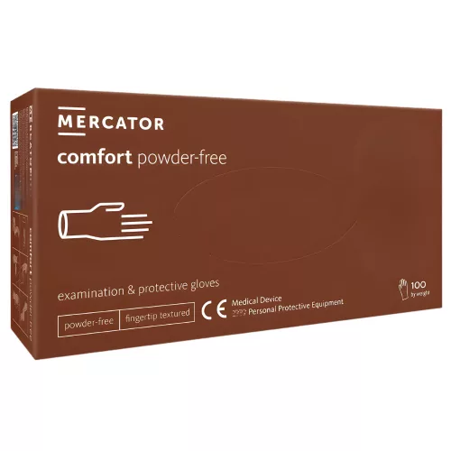 MERCATOR gumikesztyű COMFORT POWDER-FREE latex púdermentes vizsgálókesztyű "XL" (100db/doboz, 10doboz/karton)