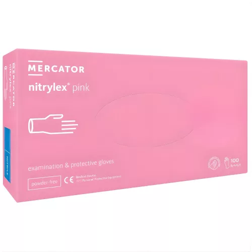 MERCATOR gumikesztyű Nitrylex pink nitril púdermentes világos rózsaszín vizsgálókesztyű "XL" (100db/doboz, 10doboz/karton)