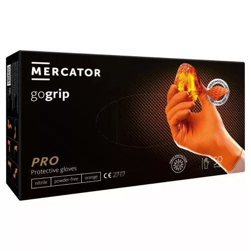 MERCATOR gumikesztyű gogrip (orange)nitril védőkesztyű narancs púdermentes, gyémánt textúrált "S" (50db/doboz, 10doboz/karton)