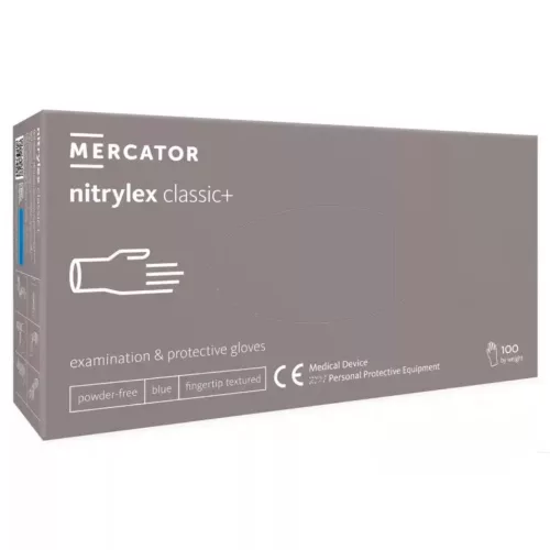 MERCATOR gumikesztyű Nitrylex classic + blue -nitril púdermentes,kék vizsgálókesztyű "L" (100db/doboz, 10doboz/karton)