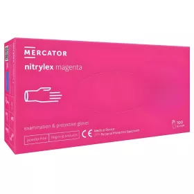   MERCATOR gumikesztyű Nitrylex magenta, nitril púdermentes magenta (intenzív pink) színű vizsgálókesztyű "XS" (100db/doboz, 10doboz/karton)