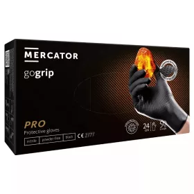   MERCATOR gumikesztyű gogrip (black)nitril védőkesztyű fekete púdermentes, gyémánt textúrált "M" (50db/doboz, 10doboz/karton)
