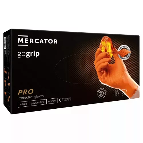 MERCATOR gumikesztyű gogrip (orange)nitril védőkesztyű narancs púdermentes, gyémánt textúrált "XL" (50db/doboz, 10doboz/karton)