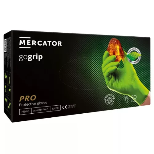 MERCATOR gumikesztyű gogrip (green)nitril védőkesztyű zöld púdermentes, gyémánt textúrált "XL" (50db/doboz, 10doboz/karton)