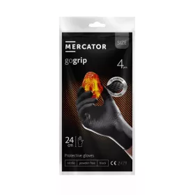   MERCATOR gumikesztyű gogrip black a'4 nitril védőkesztyű fekete púdermentes, gyémánt textúrált "XL" (4db/csomag, 480csg/karton)
