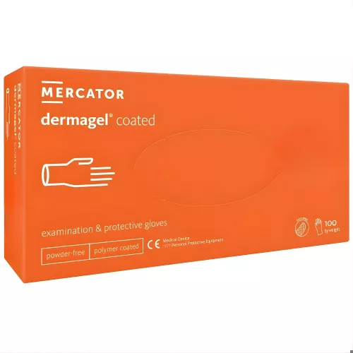 MERCATOR gumikesztyű Dermagel coated kopolimeres latex púdermentes vizsgálókesztyű "XL" (100db/doboz, 10doboz/karton)