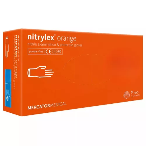 MERCATOR gumikesztyű Nitrylex orange nitril púdermentes vizsgálókesztyű "M" (100db/doboz, 10doboz/karton)