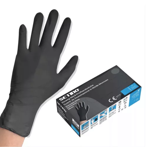 SETINO gumikesztyű Nitril - 5.0g  Fekete "L" (100db/doboz, 10doboz/karton)