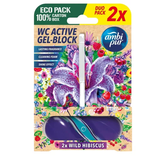 Ambi Pur aktív WC illatosító 2x45g (5db/karton) wild hibiscus