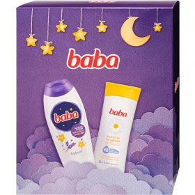   Baba ajándékcsomag, Baba Jóéjtpuszi tusfürdő 400ml + Baba kamillás nyugtató testápoló 400ml