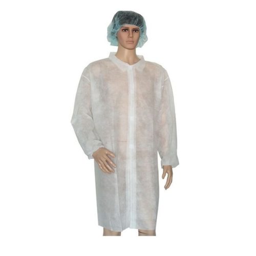 Látogató köpeny egyszerhasználatos, PP zipzáros, fehér, 100X70cm, 42g L - VKC42L-812
